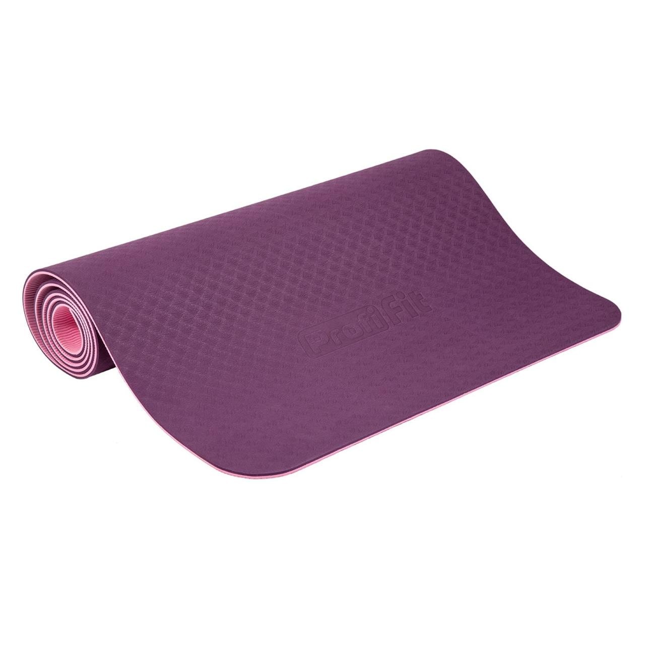 Коврик для йоги и фитнеса PROFI-FIT, 6 мм, ПРОФ, фиолетовый-розовый