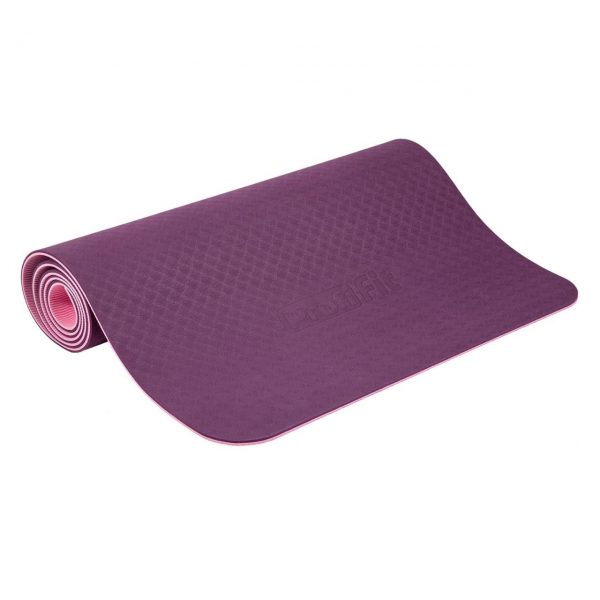 Коврик для йоги и фитнеса PROFI-FIT, 6 мм, ПРОФ, фиолетовый-розовый